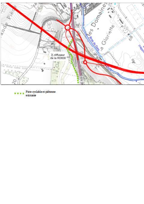 plan de la et piste cyclable actuelle et du projet deviation et du demi-échangeur à saint sebastien